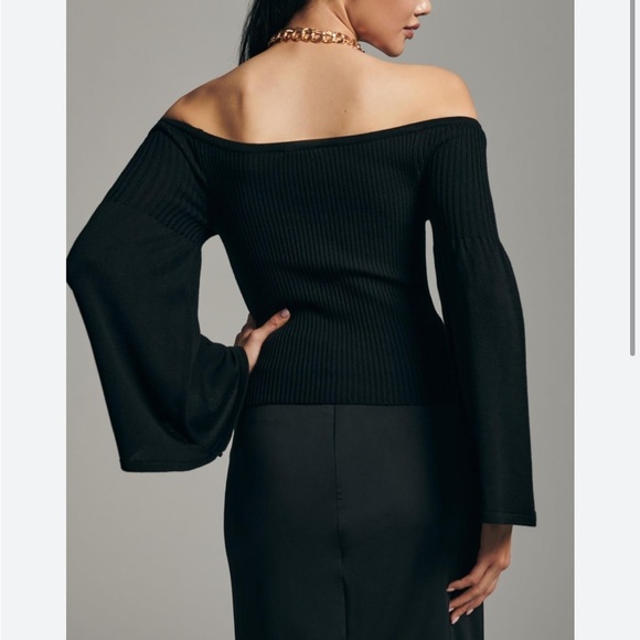 Anthropologie Maeve Off The Shoulder Bell Sleeve Sweater Black Sz S - Picture 13 of 13